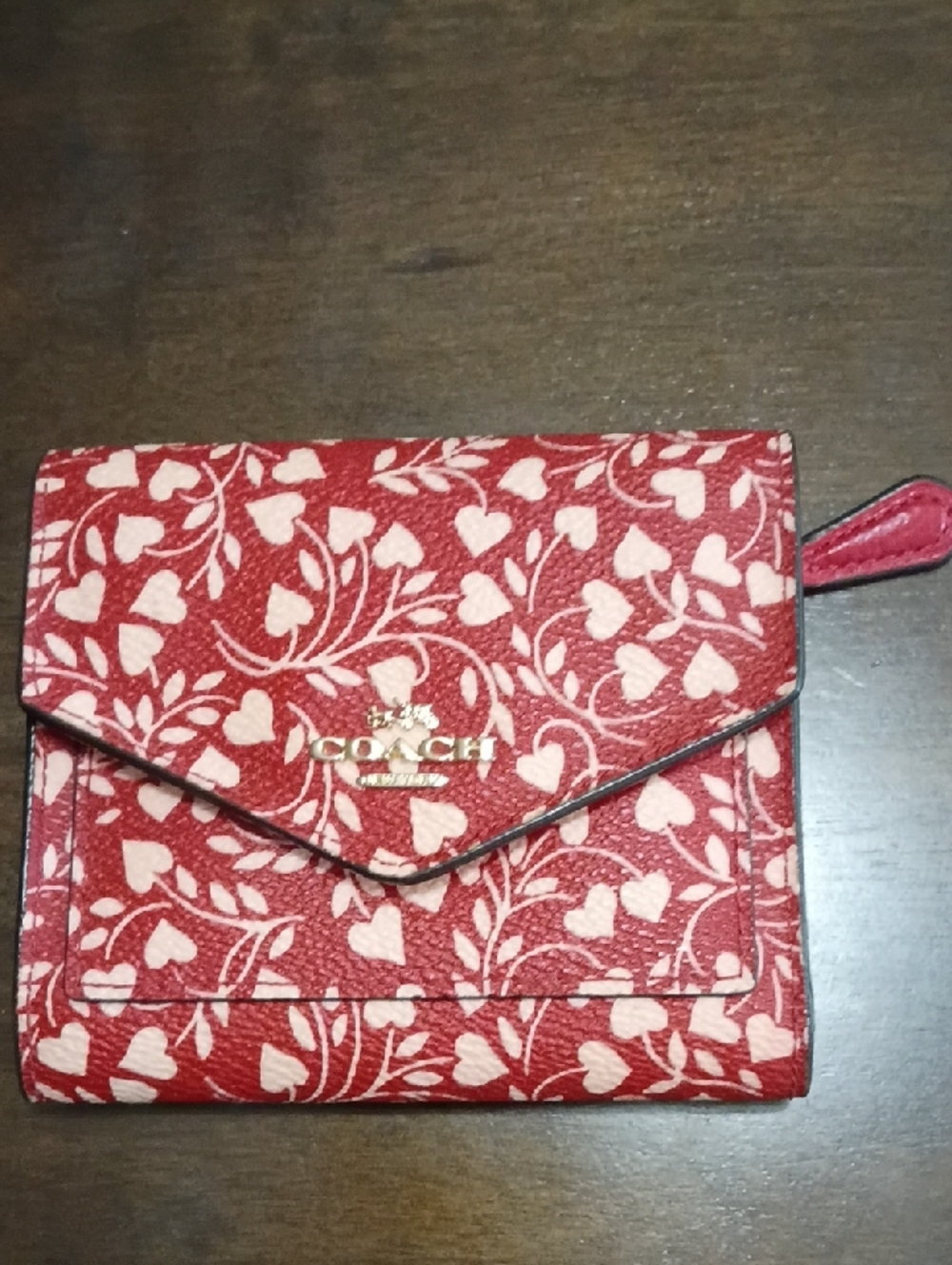 Coach Red and Pink Heart-Print Small Wallet